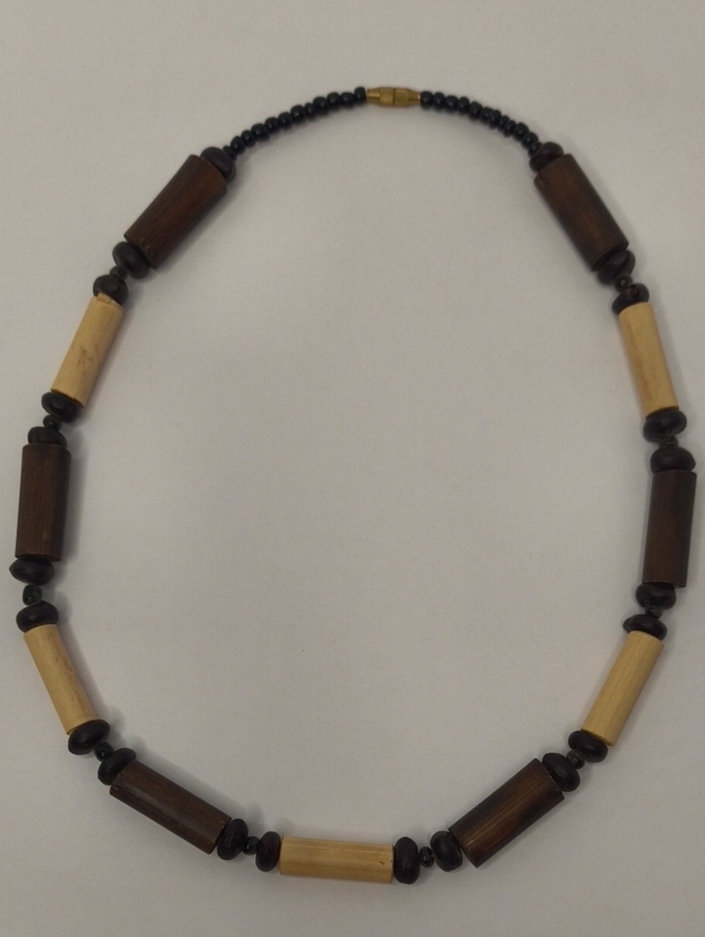 Natural Wood Bead Necklace Vintage Barrel Clasp